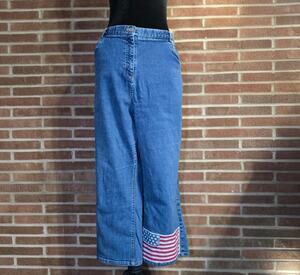 Vintage August Max Stretch American Flag Denim Capris Plus Size 5 Medium Wash